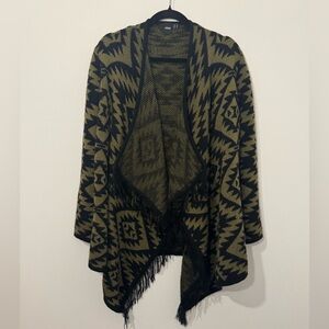 ASOS Tribal Aztec Knit Open Front Cardigan Fringe Hem Size US 4